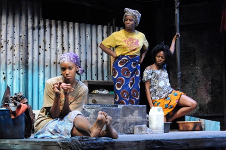 Ayesha Ngaujah, Uzo Aduba and Liz Femi Wilson in "Eclipsed" at Woolly Mammoth, photo credit Stan Barouh