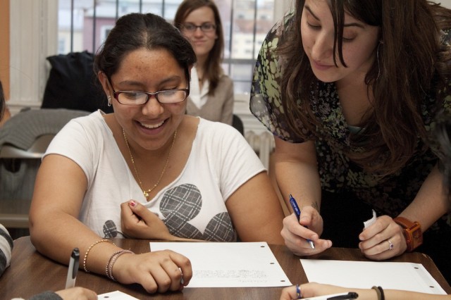 Nicole and Morena Writing / Courtesy Young Playwrights' Theater