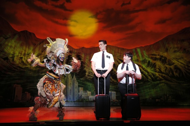 Phyre Hawkins, Mark Evans, Christopher John O'Neill - The Book of Mormon First National Tour - Joan Marcus, 2013