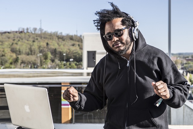 Thundercat DJs the roof of the Aloft Hotel (Photo courtesy Moogfest)